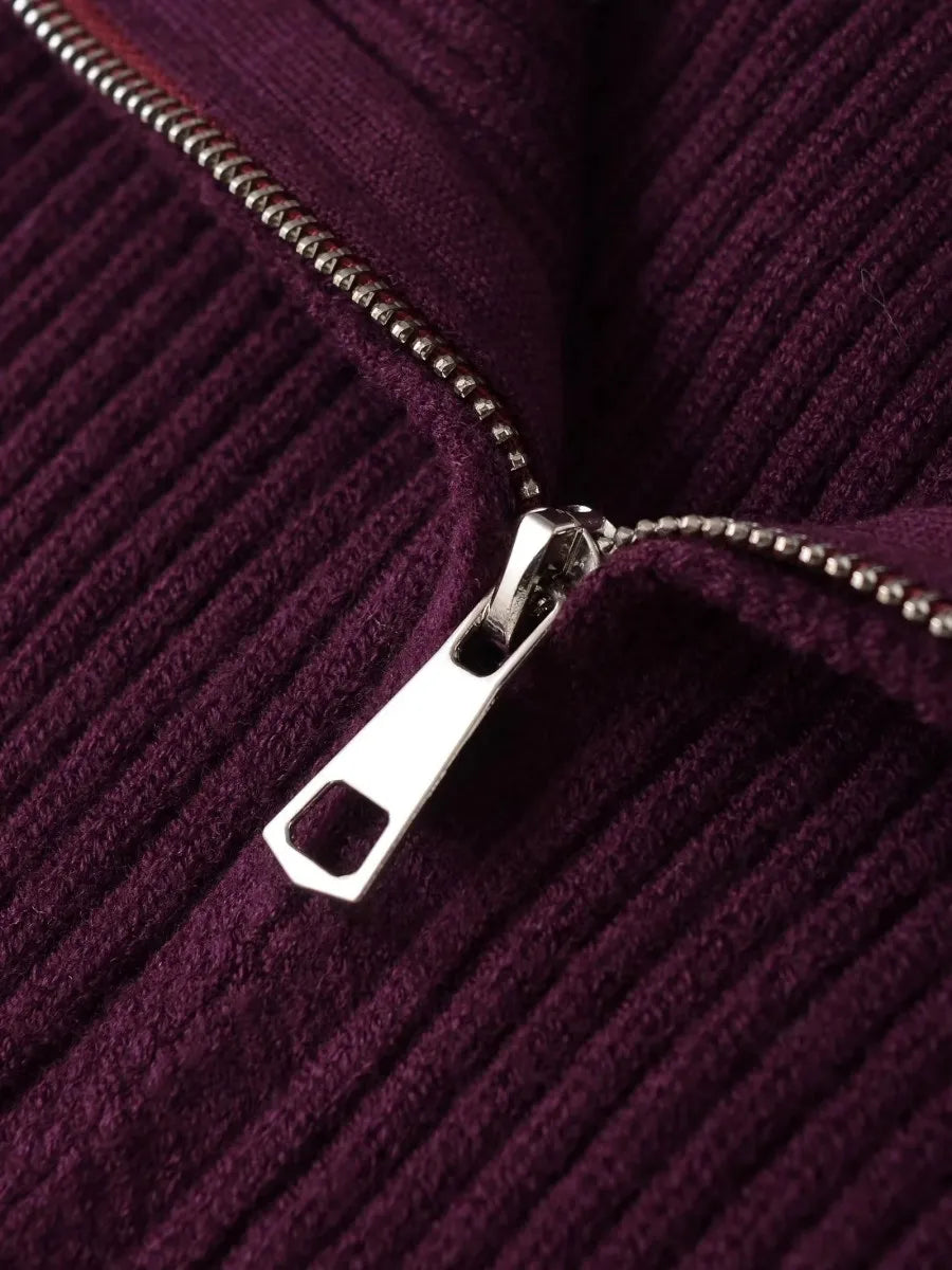 Plum Ribbed Zip Sweater Vest