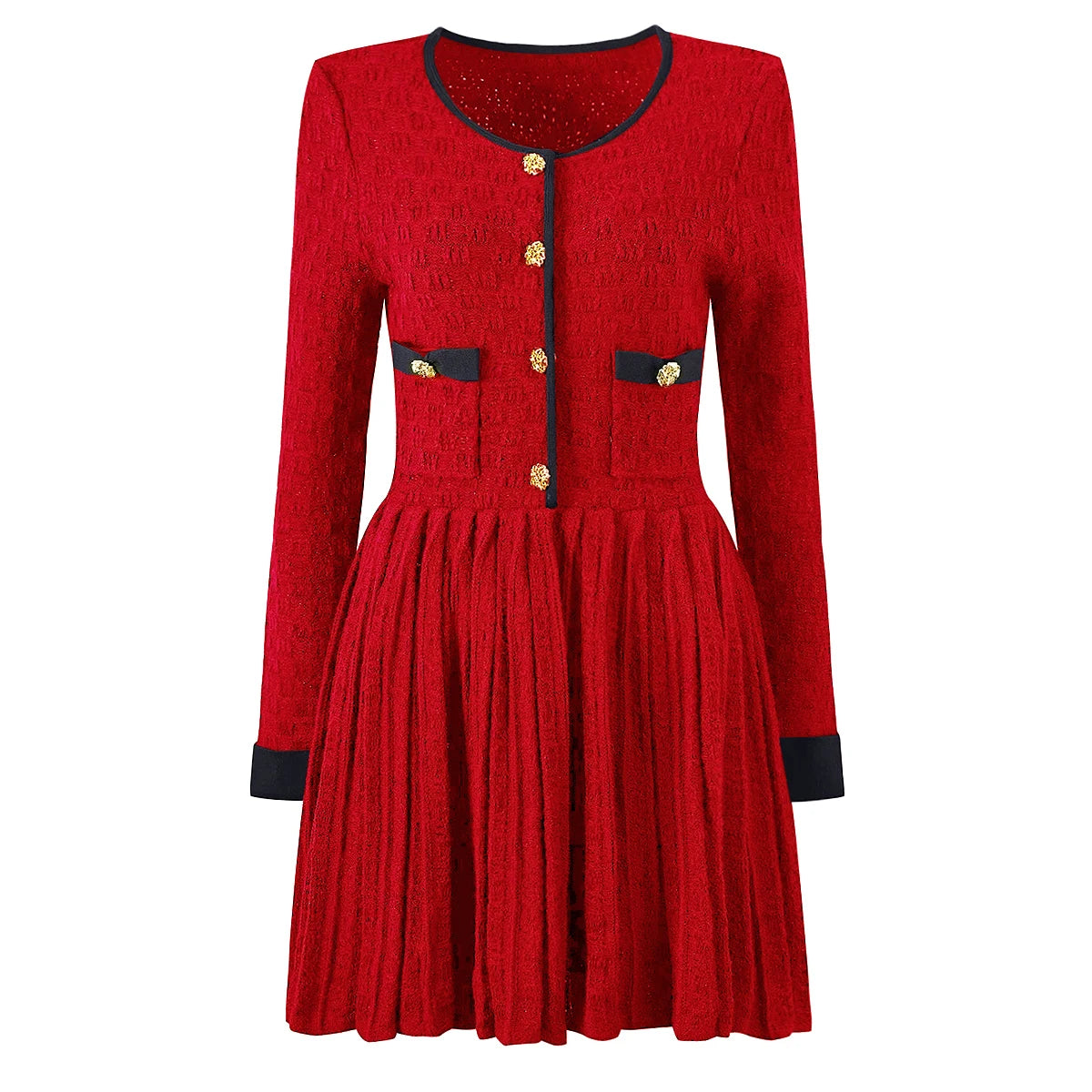 Diana Tweed Pleated Dress (Red)
