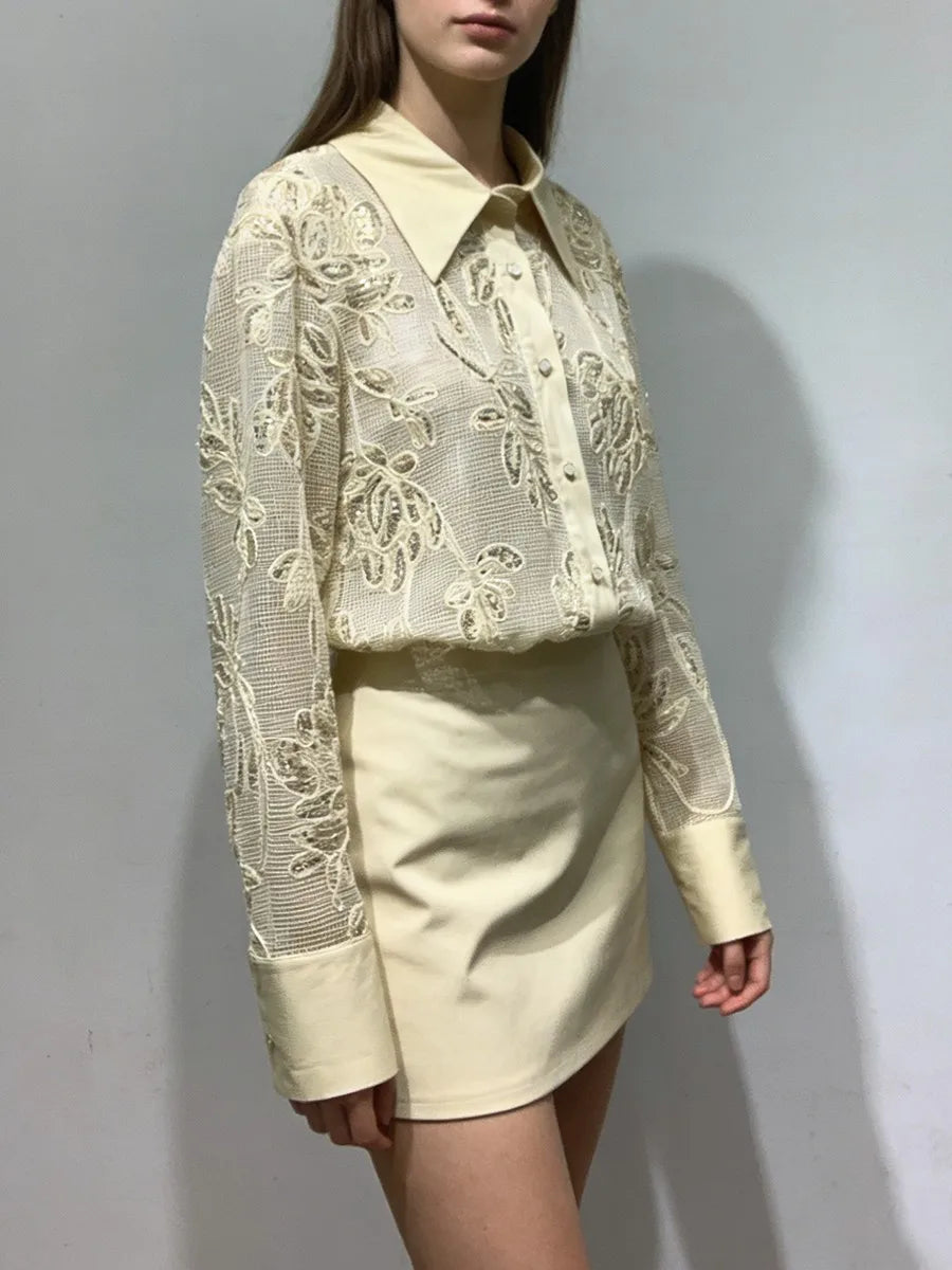 Embroidered Oversized Blouse (Cream)