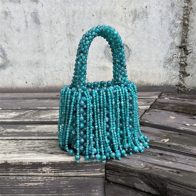 Teal Beaded Tassel Bag