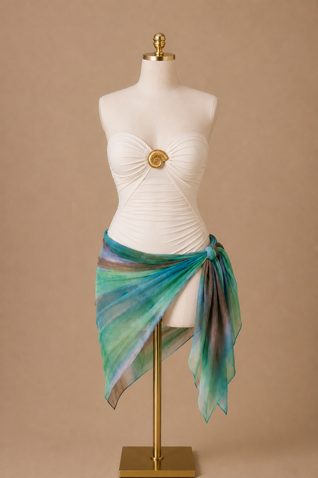 Ruched Swim w/ Tie Dye Sarong (Teal)