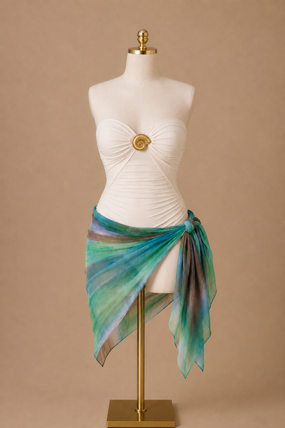 Ruched Swim w/ Tie Dye Sarong (Teal)