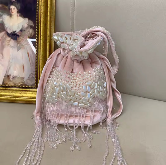 Pink Pearl Beaded Tassel Bag