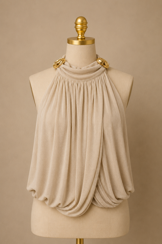 Halter Draped Blouse (Light Brown)