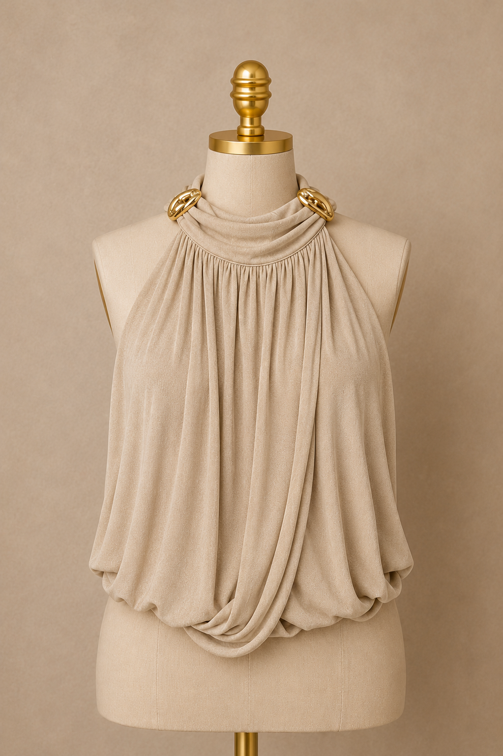 Halter Draped Blouse (Light Brown)