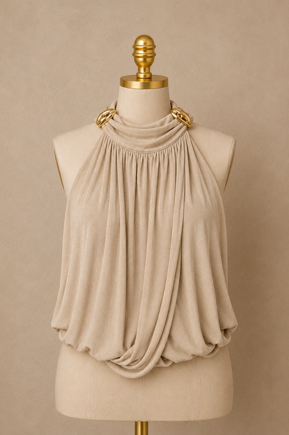 Halter Draped Blouse (Light Brown)