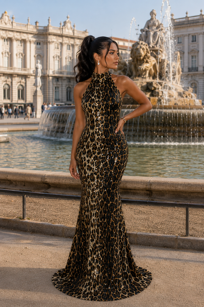 Leopard Sequin Gown