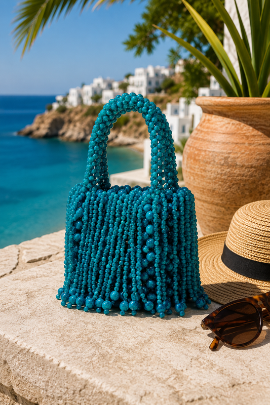 Teal Beaded Tassel Bag