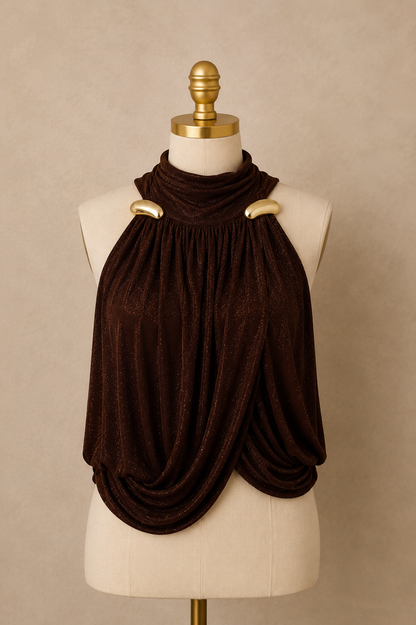 Halter Draped Blouse (Light Brown)