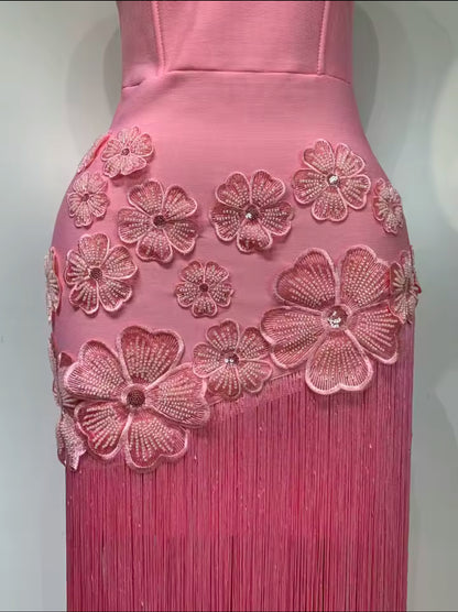 Floral Bandage Tassel Dress