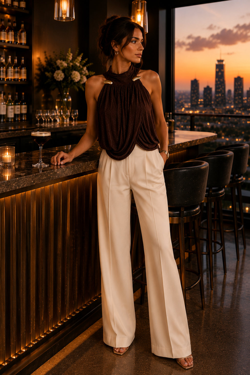 Halter Draped Blouse (Dark Brown)
