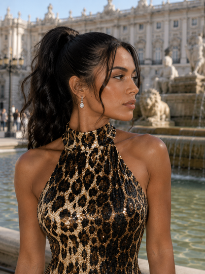 Leopard Sequin Gown
