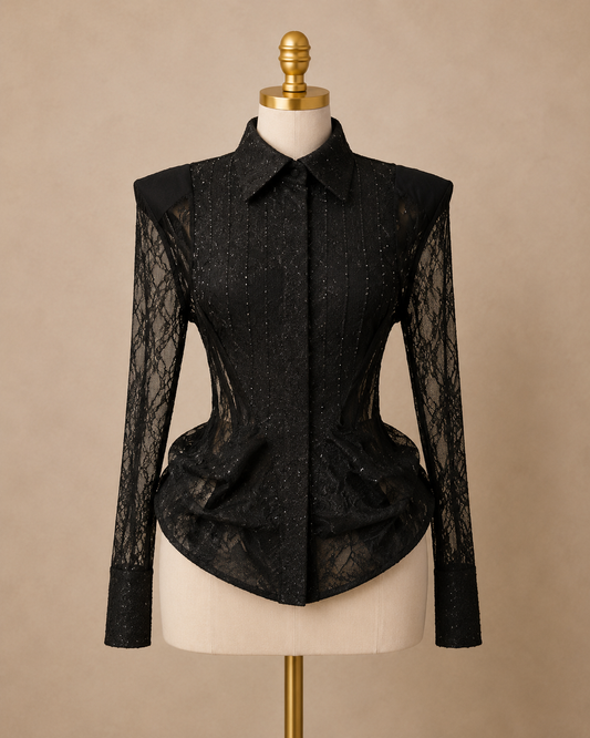 Prep Girl Laced Blouse (Black)
