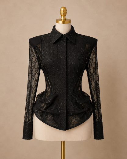 Prep Girl Laced Blouse (Black)
