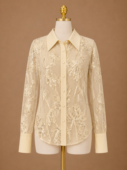 Embroidered Oversized Blouse (Cream)