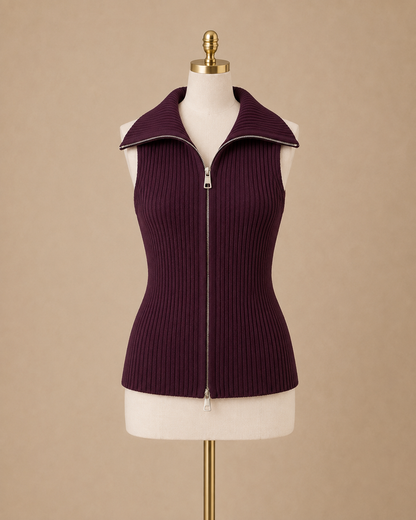 Plum Ribbed Zip Sweater Vest