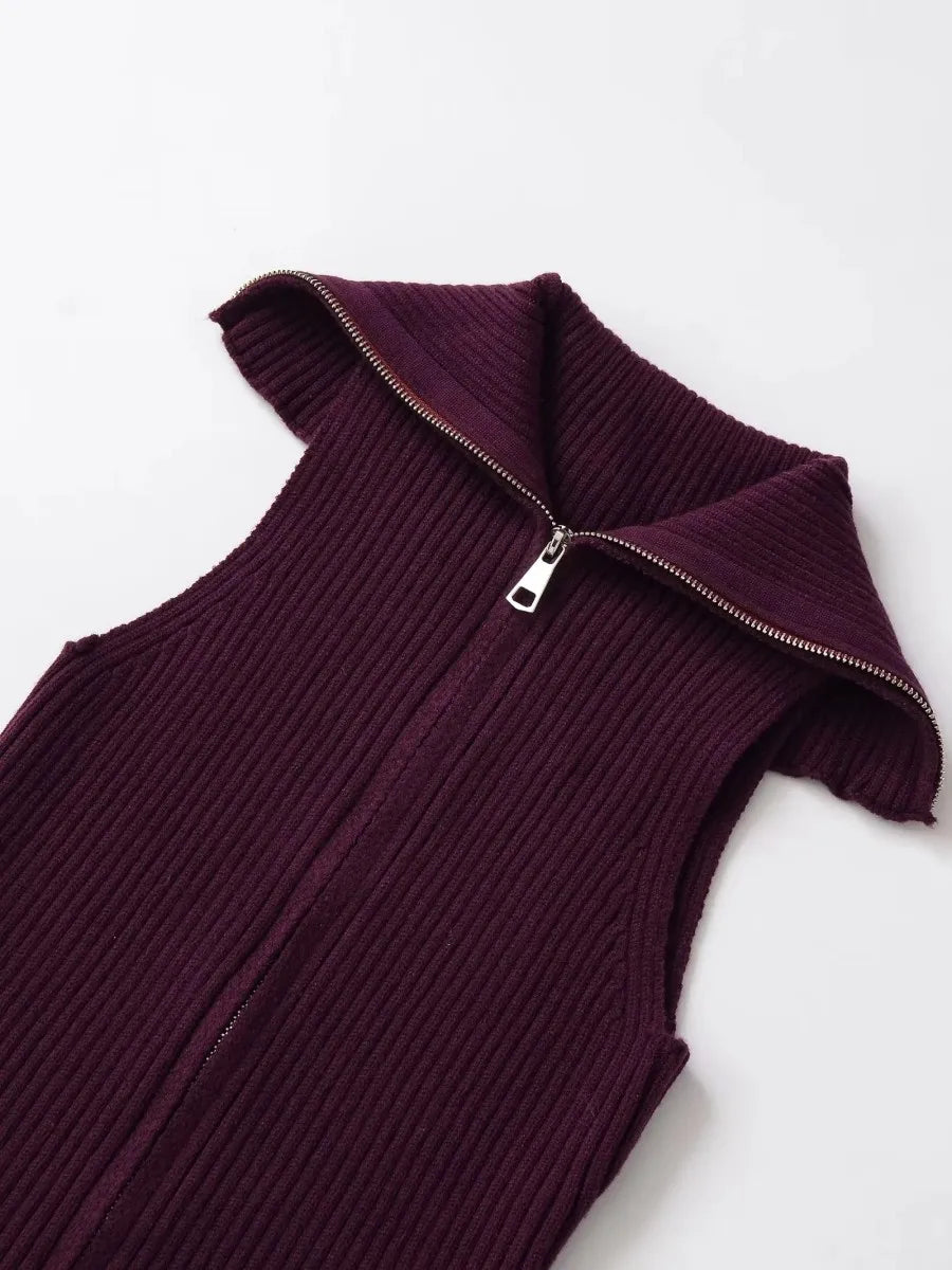 Plum Ribbed Zip Sweater Vest