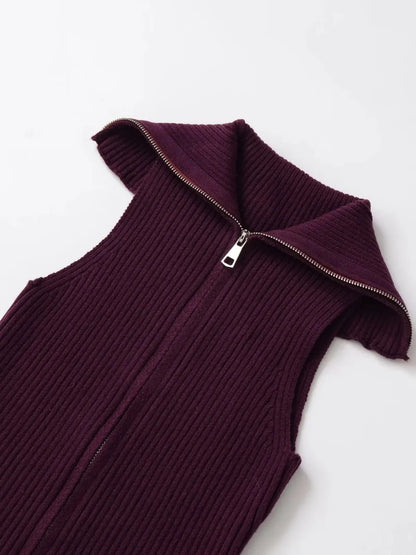 Plum Ribbed Zip Sweater Vest