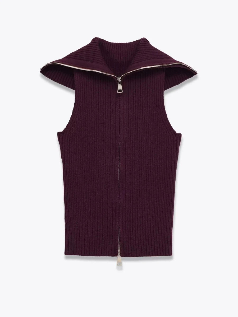 Plum Ribbed Zip Sweater Vest