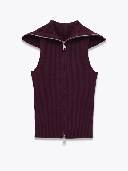 Plum Ribbed Zip Sweater Vest