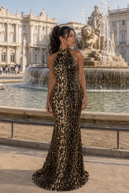 Leopard Sequin Gown
