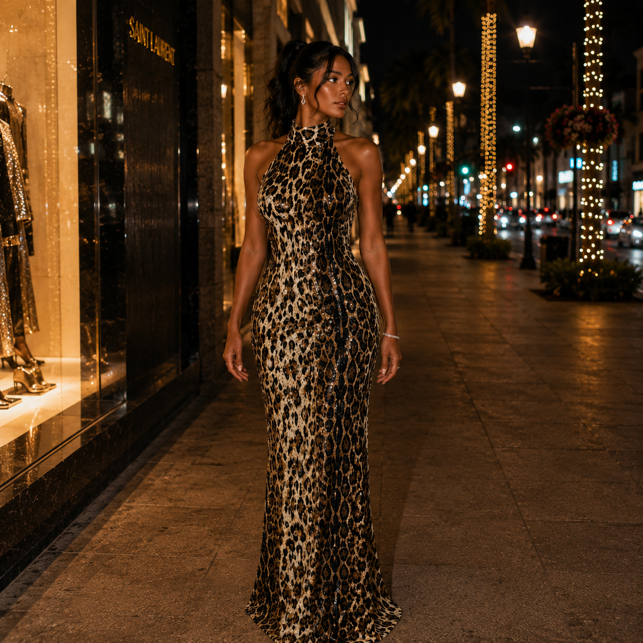 Leopard Sequin Gown