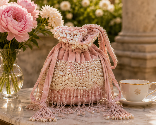 Pink Pearl Beaded Tassel Bag