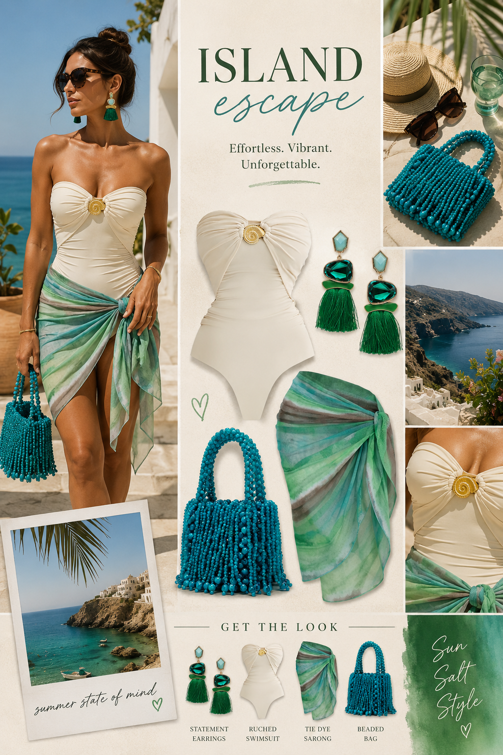 Ruched Swim w/ Tie Dye Sarong