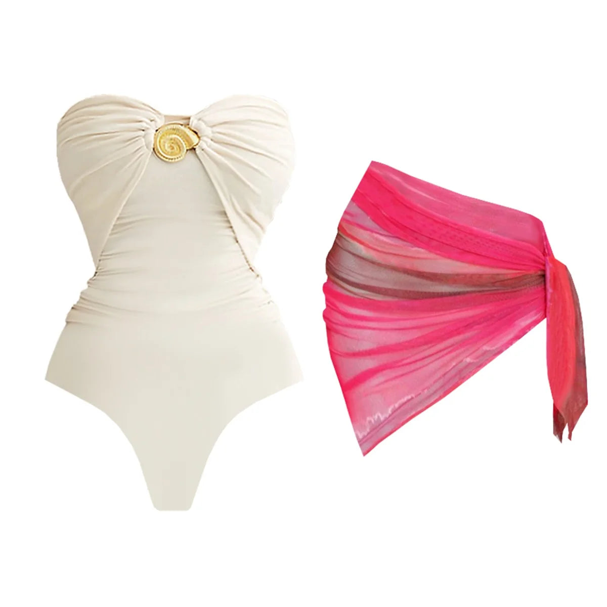 Ruched Swim w/ Tie Dye Sarong (Pink)