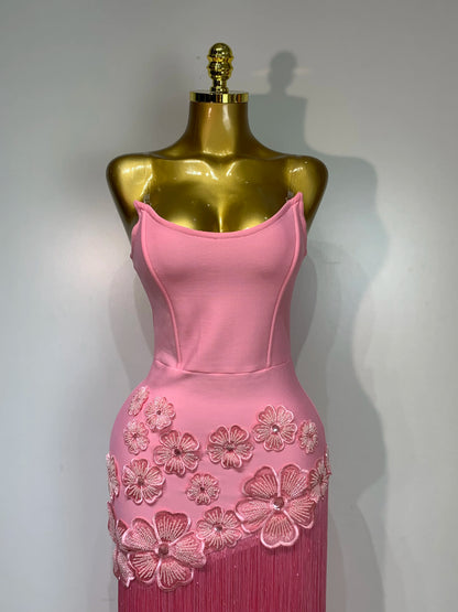 Floral Bandage Tassel Dress
