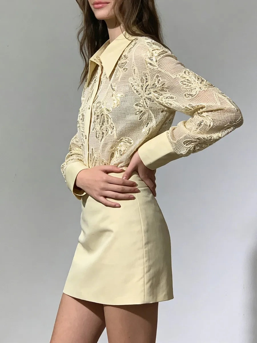 Embroidered Oversized Blouse (Cream)