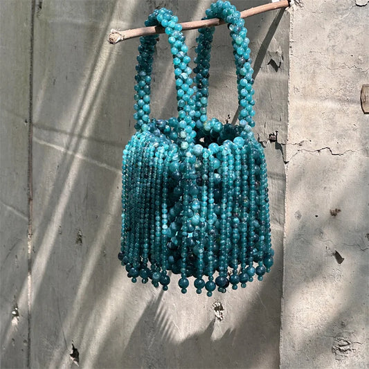 Teal Beaded Tassel Bag