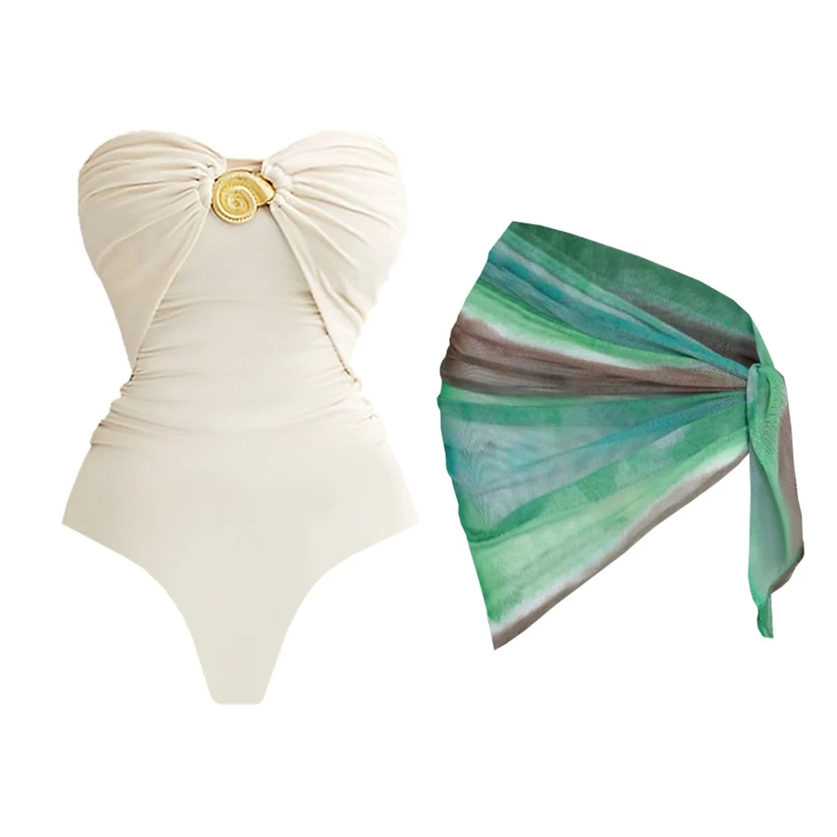 Ruched Swim w/ Tie Dye Sarong
