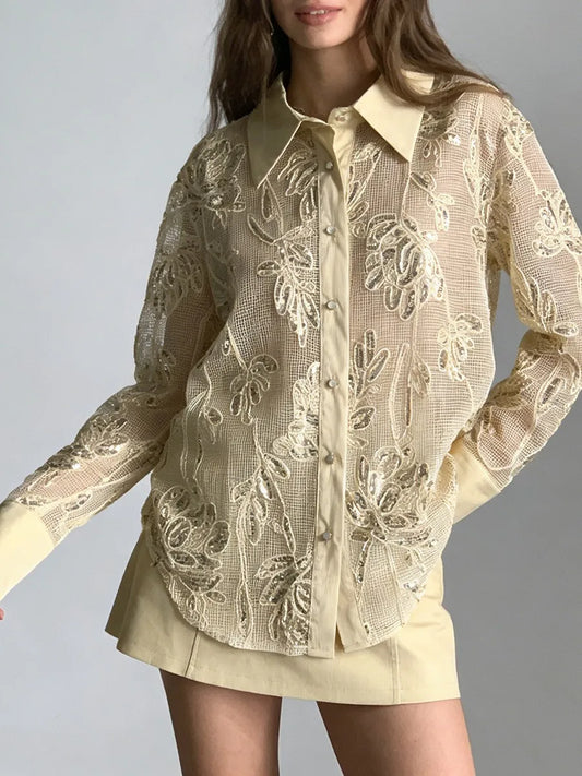 Embroidered Oversized Blouse (Cream)