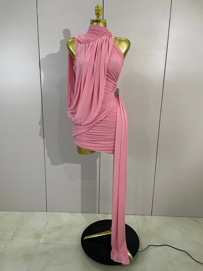Off Shoulder Ruched Mesh Tassel Bodycon Dress
