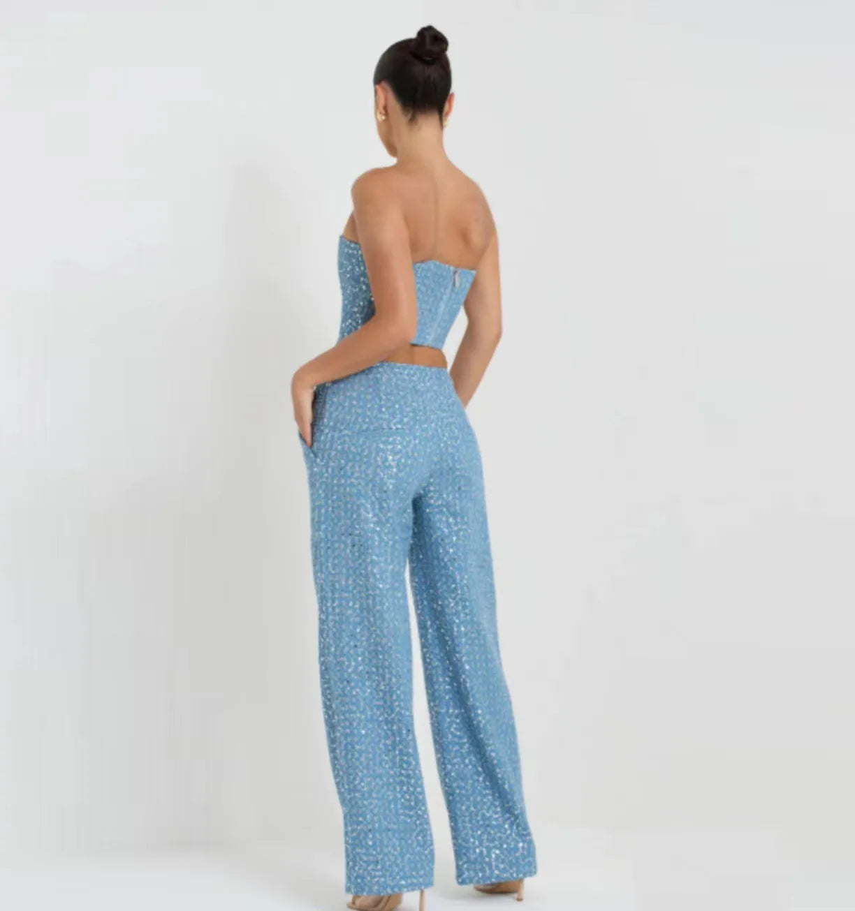 Sequins Denim Corset & Pants Set