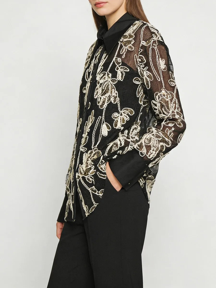 Embroidered Oversized Blouse (Black)