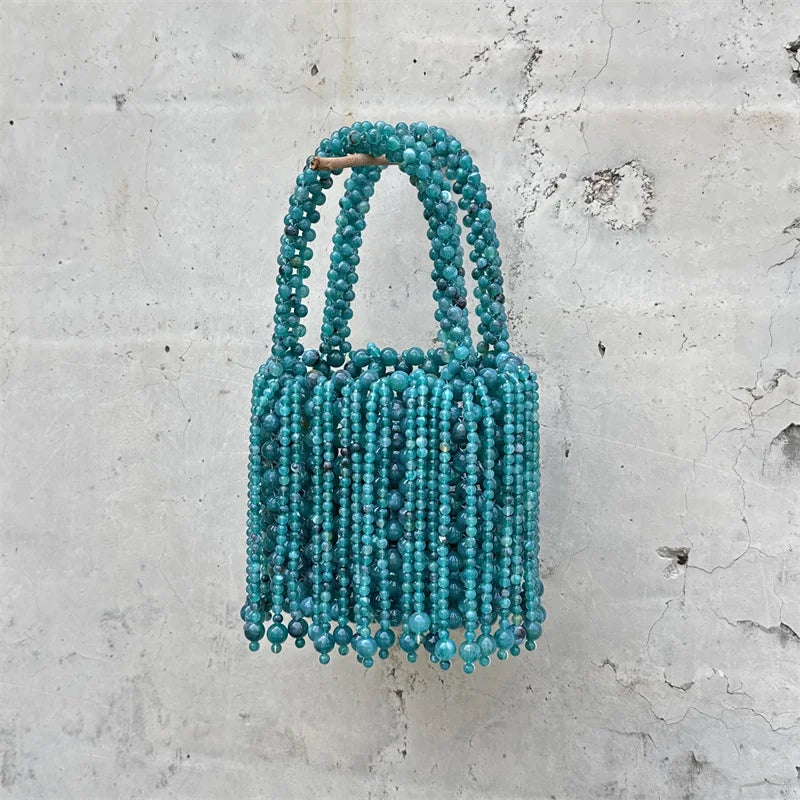 Teal Beaded Tassel Bag