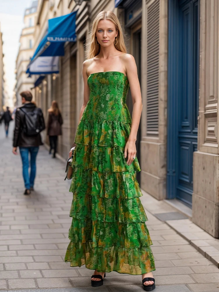 Evergreen Chiffon Maxi Dress