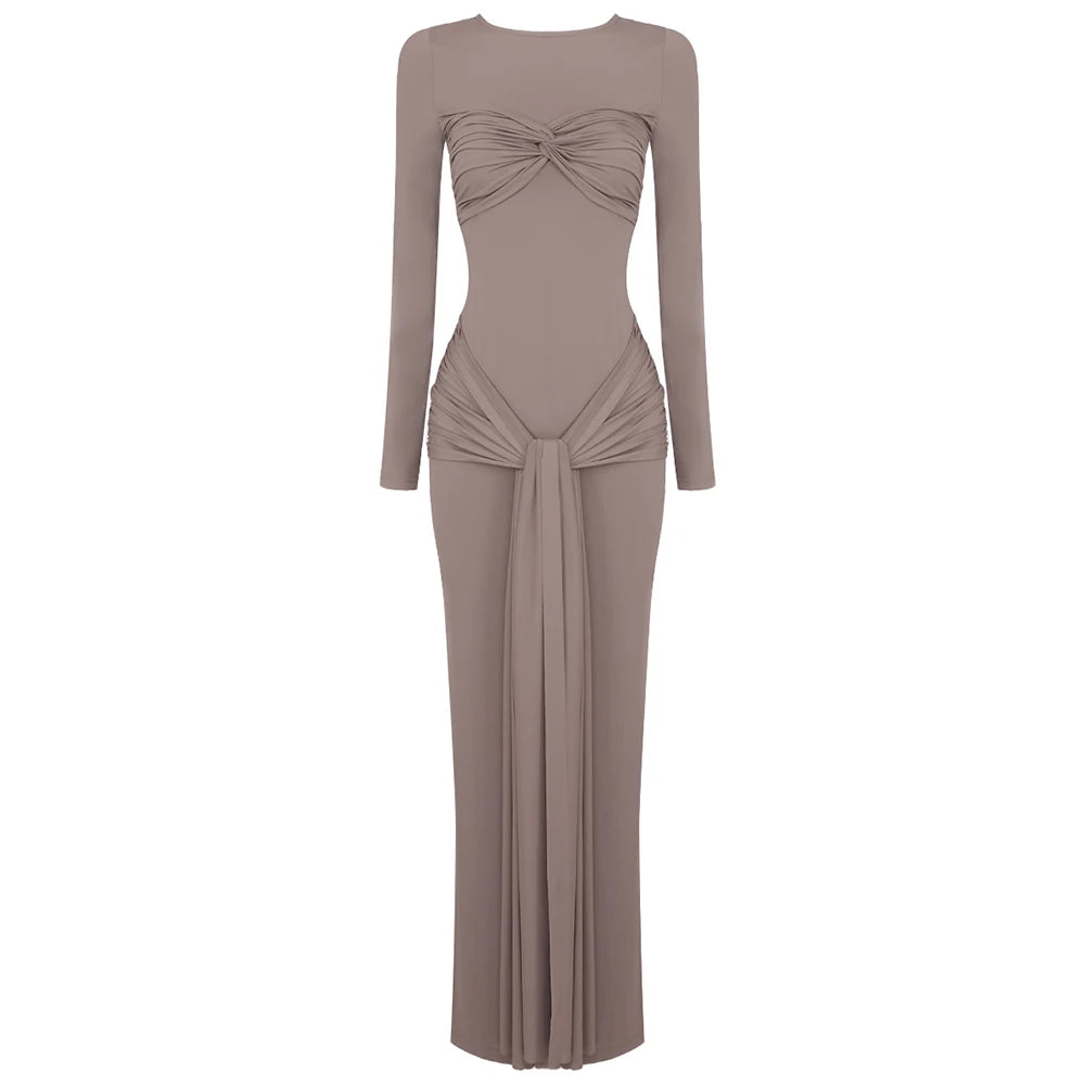 Diana Ruched Maxi Dress (Brown)