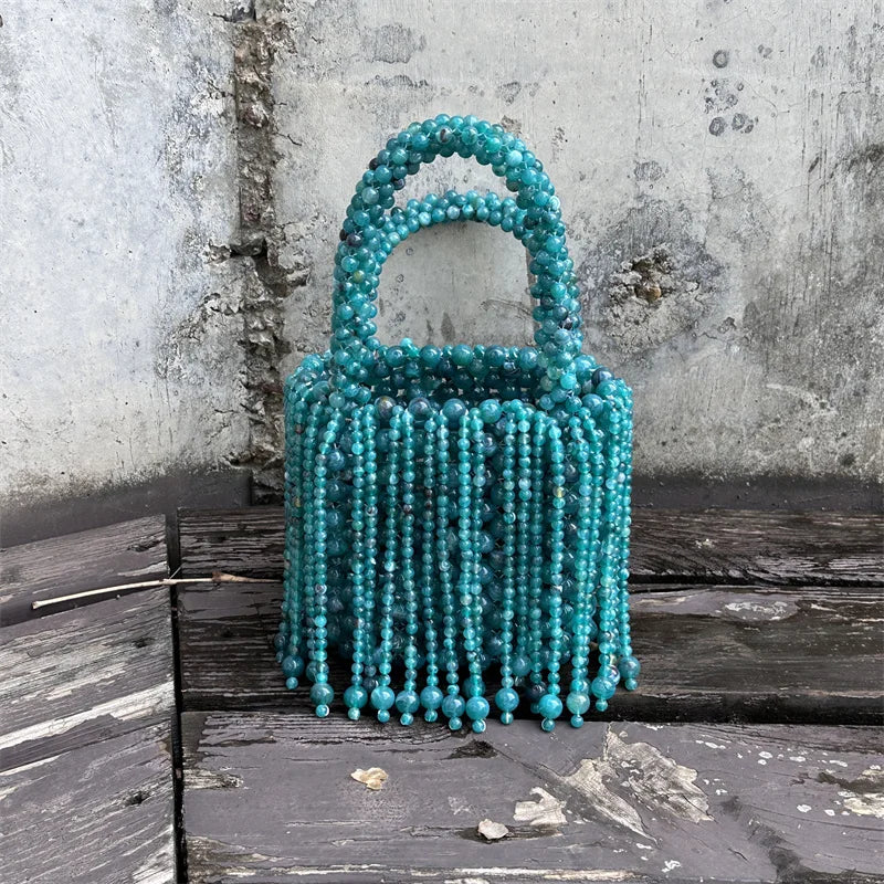 Teal Beaded Tassel Bag