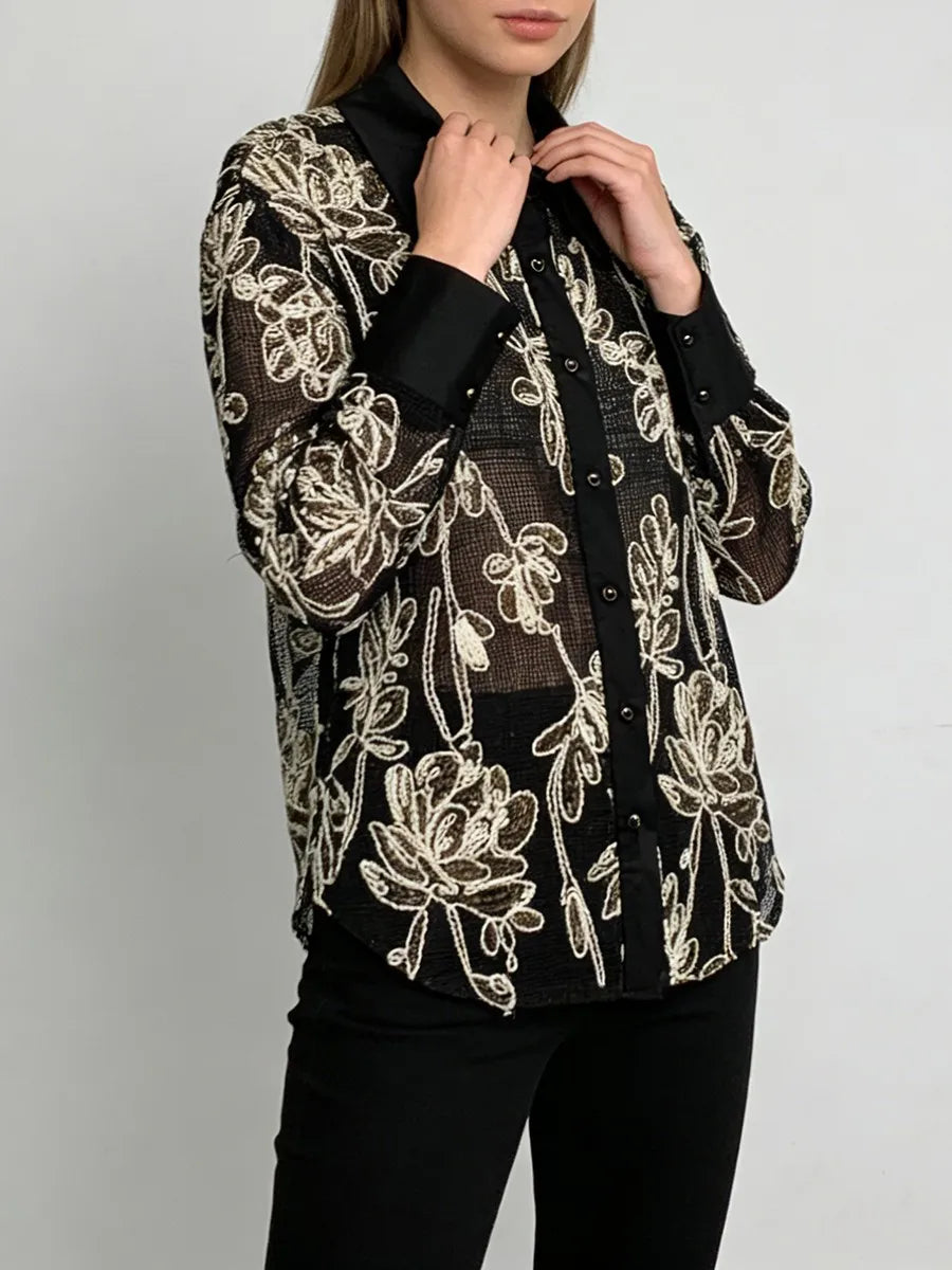 Embroidered Oversized Blouse (Black)