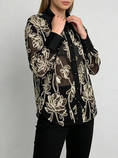 Embroidered Oversized Blouse (Black)