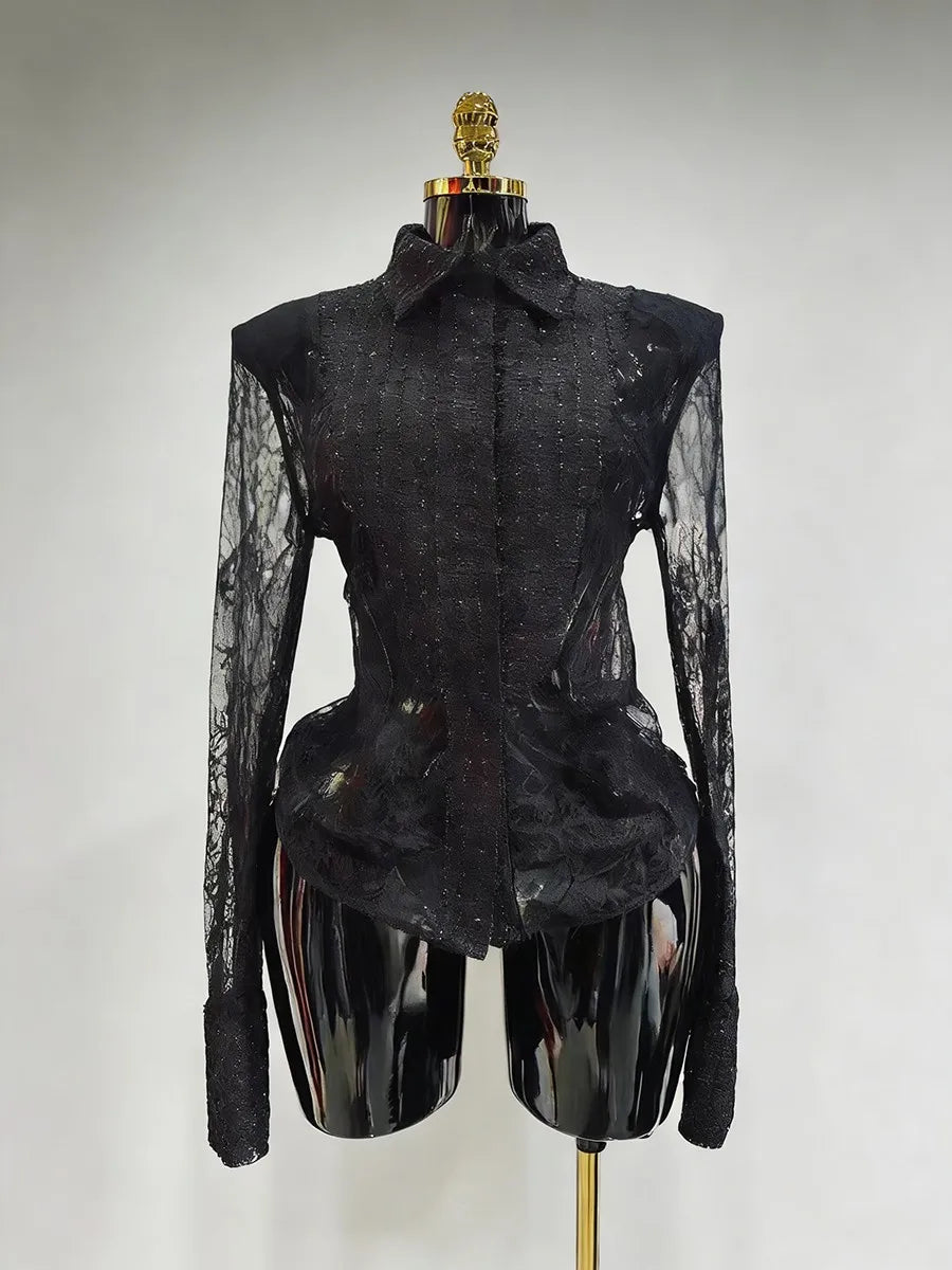 Prep Girl Laced Blouse (Black)