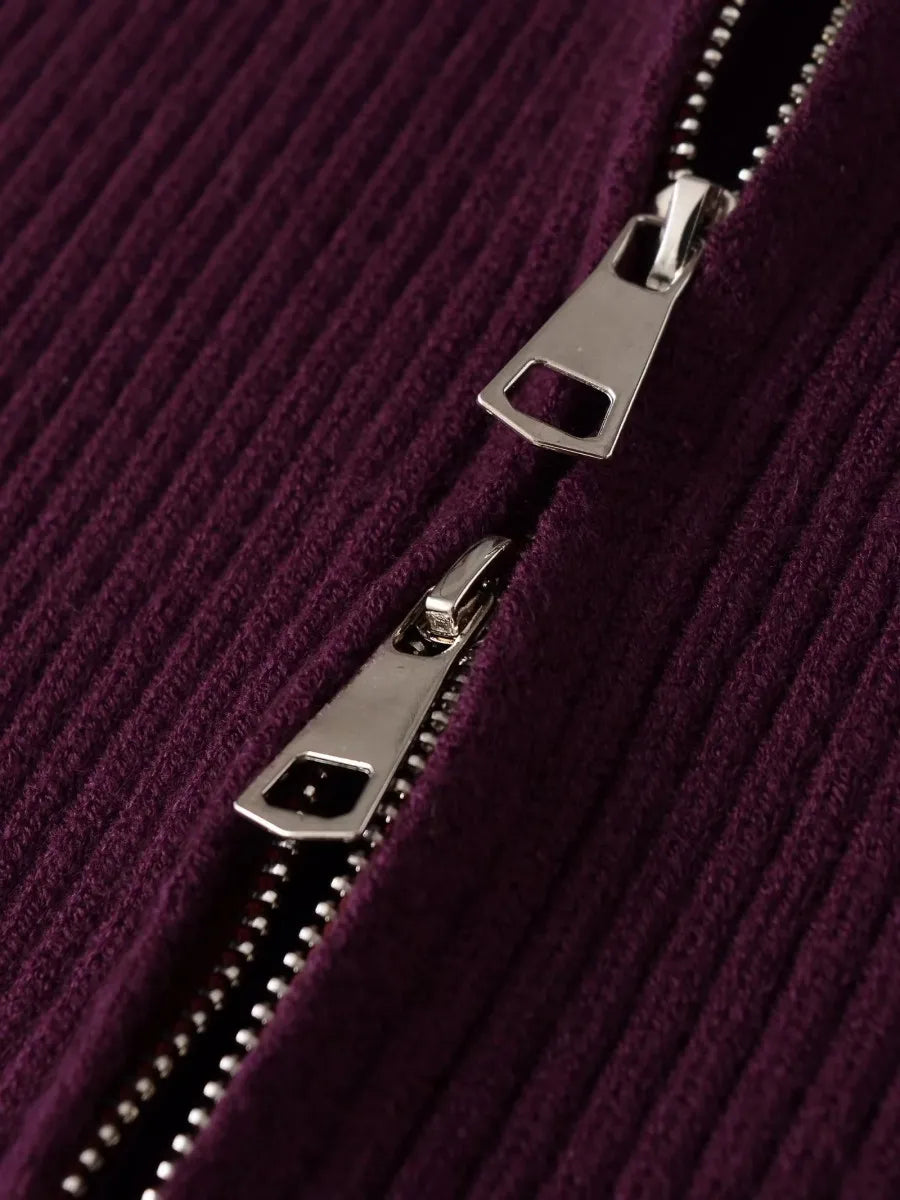 Plum Ribbed Zip Sweater Vest