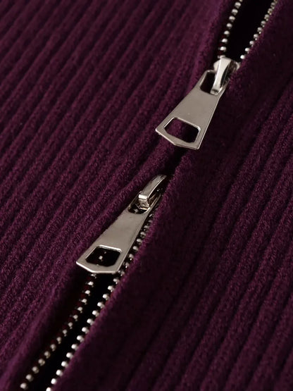Plum Ribbed Zip Sweater Vest