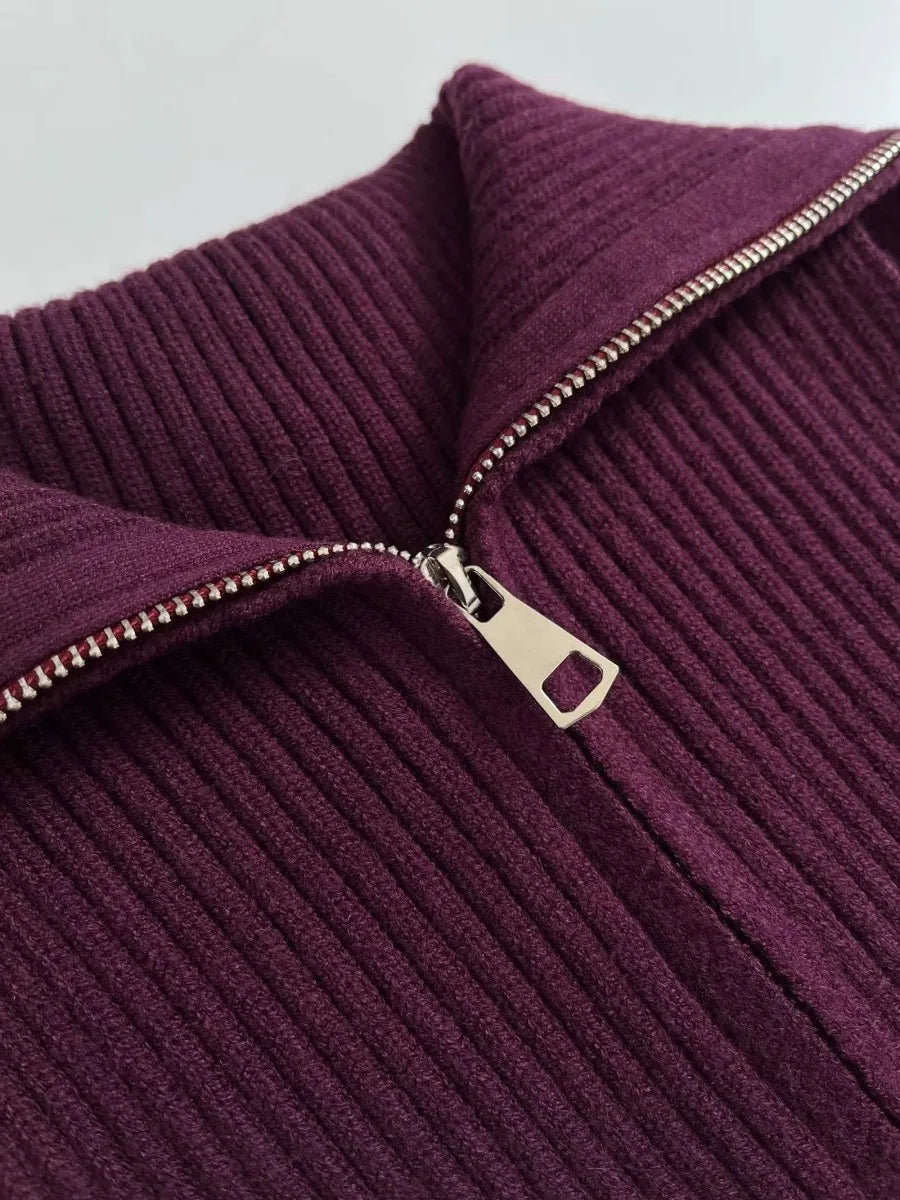 Plum Ribbed Zip Sweater Vest