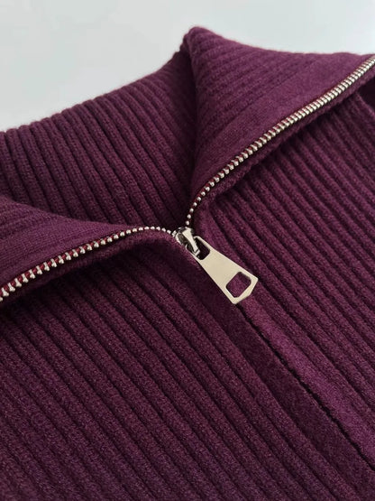 Plum Ribbed Zip Sweater Vest