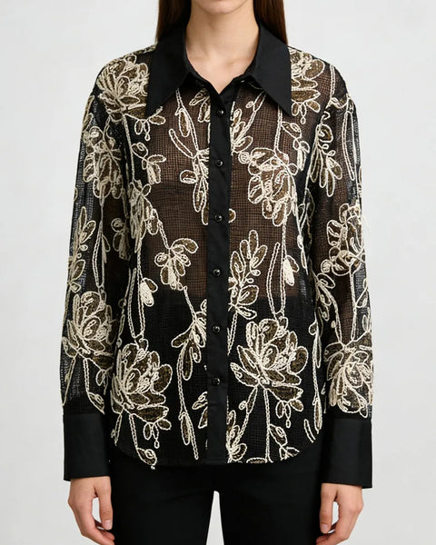 Embroidered Oversized Blouse (Black)
