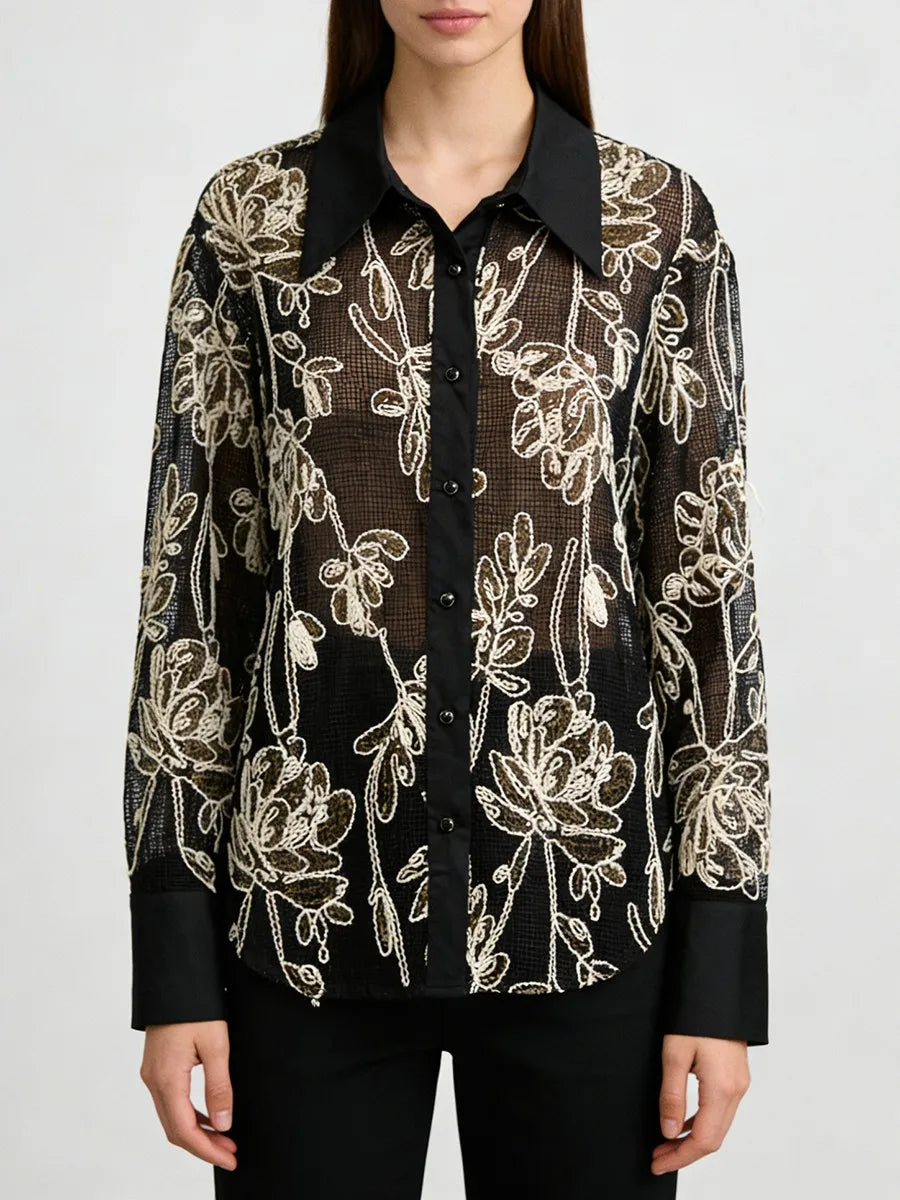 Embroidered Oversized Blouse (Black)